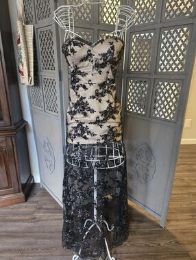 vintage black and gold lace maxi dress